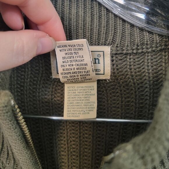 L.L. Bean Mens Mock Neck Green Sweater Cardigan Size‎ Medium - Picture 4 of 9